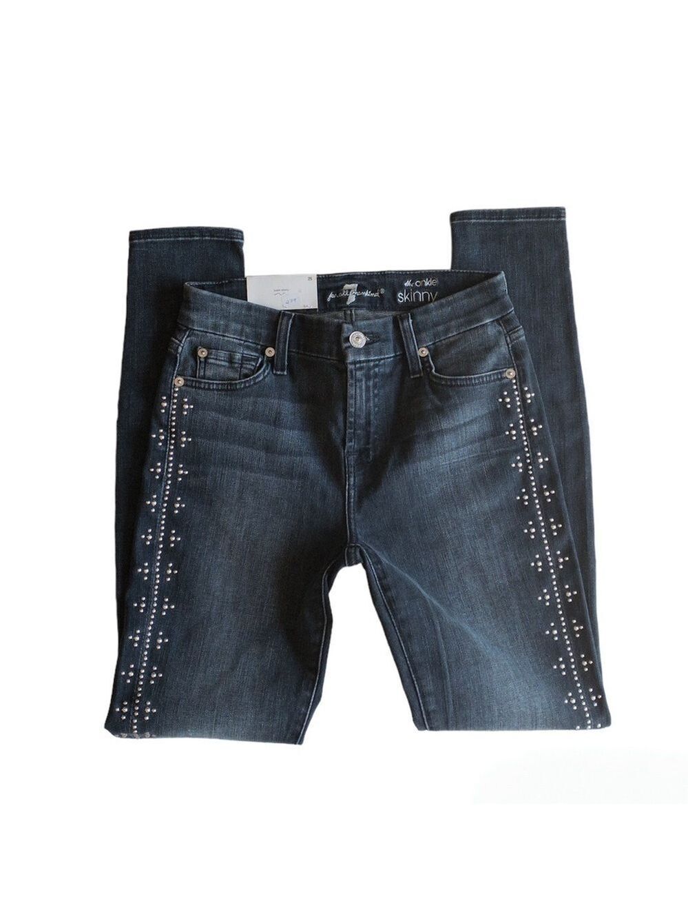 7 For All Mankind Black Silver Studded Skinny Jeans Womens Size 25